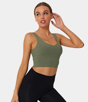Halara In My Feels V Back Crossover Workout Cropped Tank Women's Tops Deep Olive | ROJUSTI-20