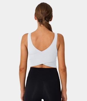 Halara In My Feels V Back Crossover Workout Cropped Tank Women's Tops White | VTWRXCU-40