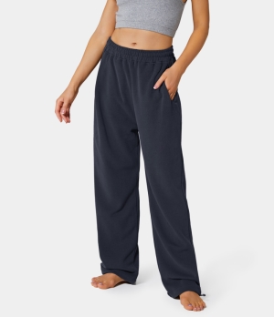 Halara Inside Drawstring Elastic Waist Side Pocket Cotton Wide Leg Women's Pants Sky Captain | 057983-JAP