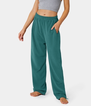 Halara Inside Drawstring Elastic Waist Side Pocket Cotton Wide Leg Women's Pants North Sea | 659428-HGA