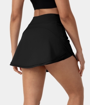 Halara Inside Drawstring Pocket Dolphin Hem 2-in-1 Mini Tennis Women's Skirts Black | 627843-ZBW