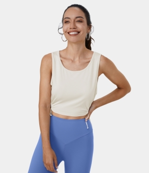 Halara Lace Up Cut Out Ruched Cropped Yoga Tank Women's Tops White | QWZLGHU-59