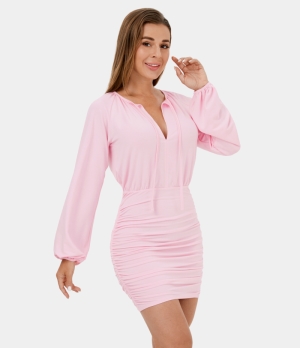 Halara Lace Up Tie Back Cut Out Ruched Bodycon Mini Casual Women's Dress Ballet Slipper | 137924-ULI