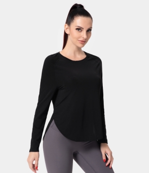 Halara Long Sleeve High Low Curved Hem Sports Women's Tops Black | NDTLHQO-34
