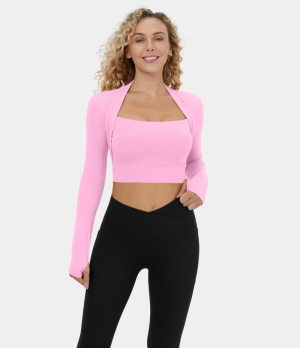 Halara Long Sleeve Thumb Hole Cropped Yoga Sports Women's Tops Pink Frosting | ENPLICH-04