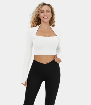Halara Long Sleeve Thumb Hole Cropped Yoga Sports Women's Tops White | HXFYZLM-81