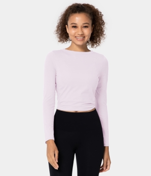 Halara Long Sleeve Tie Back Sports Women's Tops Light Purple | DPUXOZI-26