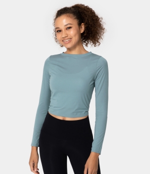 Halara Long Sleeve Tie Back Sports Women's Tops Powder Blue | MCVEZUJ-59
