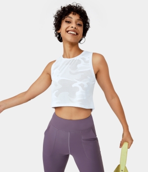 Halara Loose Camo Cropped Tank Women's Tops White | XARDFGW-95