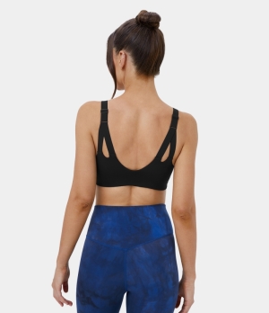 Halara Low Support Adjustable Strap Cut Out Yoga Sports Bra Women's Tops Black | KFVGZSO-14