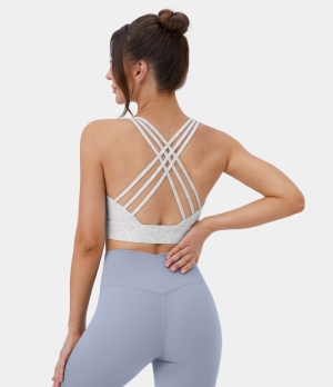 Halara Low Support Crisscross Backless Yoga Sports Bra Women's Tops Grey White Marble | SVJFAZG-39