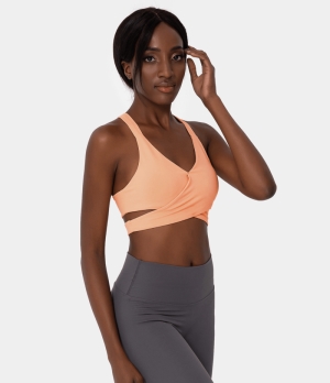 Halara Low Support Crossover Hem Cut Out Racerback Yoga Sports Bra Women's Tops Sunflower | ZPTIUWJ-34