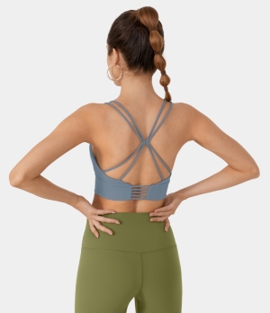 Halara Low Support Double Straps Backless Cut Out Yoga Sports Bra Women's Tops Rain Washed | IAWLZVJ-15