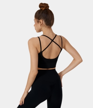 Halara Low Support Double Straps Backless Crisscross Barre Ballet Dance Sports Bra Women's Tops Black | SOJYIML-34