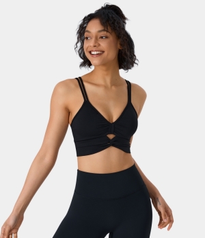 Halara Low Support Double Straps Twisted Barre Ballet Dance Sports Bra Women's Tops Black | SQZXHBK-16