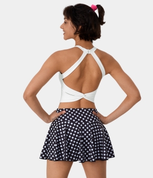 Halara Low Support Halter Neck Contrast Mesh Backless Twisted Sports Bra Women's Tops White | FUZLWYN-01