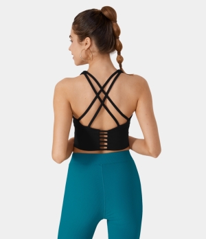 Halara Low Support High Neck Longline Yoga Sports Bra-DD/DDD/F Cups Women's Tops Black | YMRKNQE-14