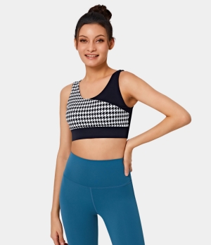 Halara Low Support Houndstooth Yoga Sports Bra Women's Tops Black | FSNQAZG-69