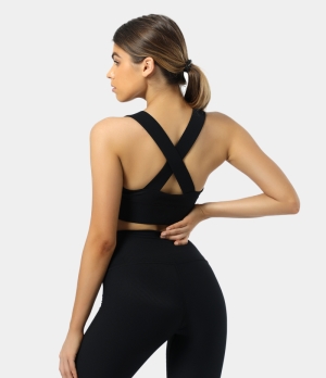 Halara Low Support Ribbed Knit Backless Crisscross Workout Sports Bra Women's Tops Black | TAXMEZO-86
