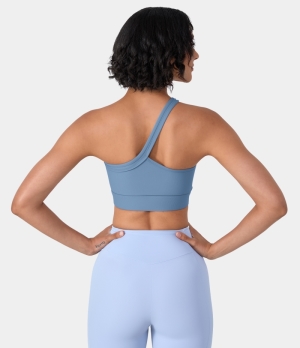 Halara Low Support Single Strap Ribbed Yoga Sports Bra Women's Tops Ashleigh Blue | NQXWMIZ-86
