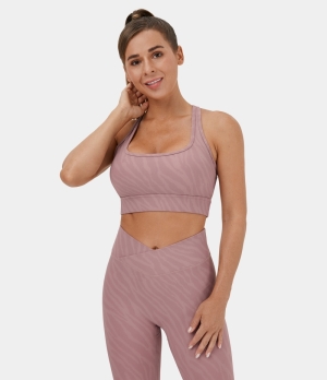 Halara Low Support Square Neck Racerback Animal Print Yoga Sports Bra Women's Tops Pink Zebra Stripe | ILDYJXP-94