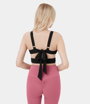 Halara Low Support Tie Back Cut Out Dance Sports Bra Women's Tops Black | TEBMIYD-84