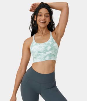Halara Low Support Tie Dye Backless Crisscross Yoga Sports Bra Women's Tops Tie-dye Seafoam | ATGNPFM-75