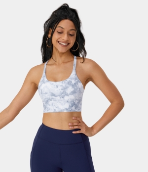 Halara Low Support Tie Dye Backless Crisscross Yoga Sports Bra Women's Tops Tie-dye Powder Blue | NLCBFHJ-64