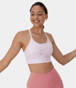 Halara Low Support Tie Dye Backless Crisscross Yoga Sports Bra Women's Tops Tie-dye Rosebud | YESDUJW-28