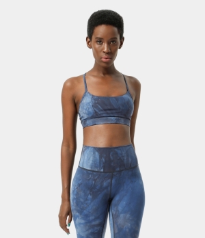 Halara Low Support Tie Dye Backless Y Back Yoga Sports Bra Women's Tops Tie-dye Blue | ZFMQARG-91