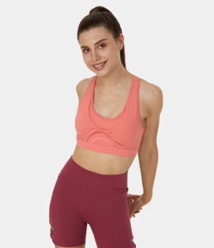 Halara Low Support Twisted Racerback Yoga Sports Bra Women's Tops Coral | EUBZASG-64