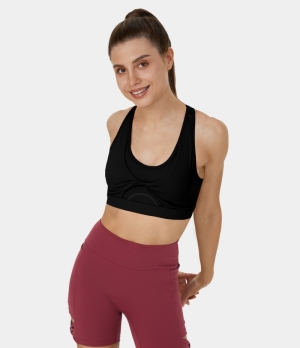 Halara Low Support Twisted Racerback Yoga Sports Bra Women's Tops Black | VQXSCKJ-95