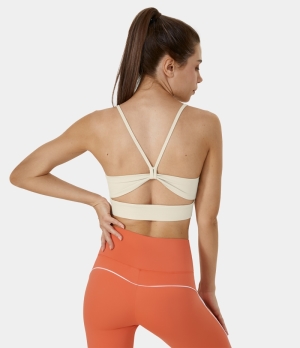 Halara Low Support U Neck Backless Ruched Cut Out Yoga Sports Bra Women's Tops Baby's Breath | LJCOHZX-32