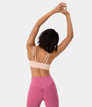 Halara Low Support U Neck Double Straps Yoga Sports Bra Women's Tops Scallop Shell | HFTVMJX-40