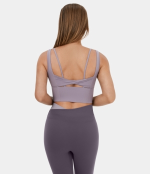 Halara Low Support U Neck Twisted Cut Out Yoga Sports Bra Women's Tops Raindrops | CWUDOHY-31