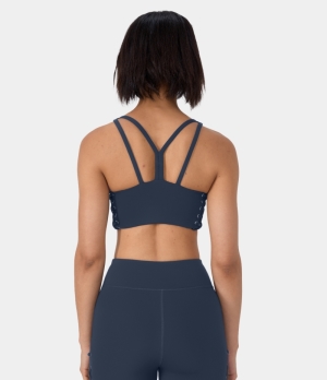 Halara Low Support Y Back Contrast Mesh Yoga Sports Bra Women's Tops Pageant Blue | FQCZDSW-24
