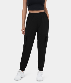 Halara Marshmallogy Elastic Waistband Side Flap Pocket Casual Cargo Women's Jogger Black | 547983-DFG