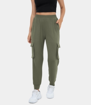 Halara Marshmallogy Elastic Waistband Side Flap Pocket Casual Cargo Women's Jogger Winter Moss | 576934-SLZ