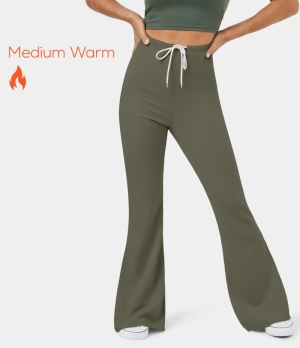 Halara Marshmallogy High Waisted Drawstring Super Flare Casual Fleece Women's Pants Winter Moss | 689705-BOT