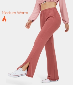 Halara Marshmallogy High Waisted Side Pocket Split Fleece Casual Flare Women's Pants Brick Red | 106297-LUF