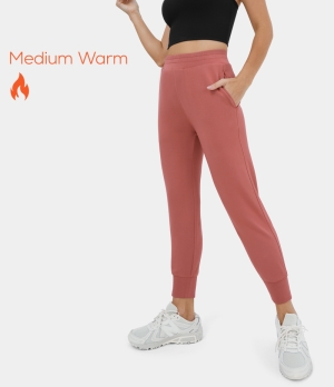 Halara Marshmallogy High Waisted Side Pocket Fleece Casual Women's Jogger Brick Red | 589603-PHK