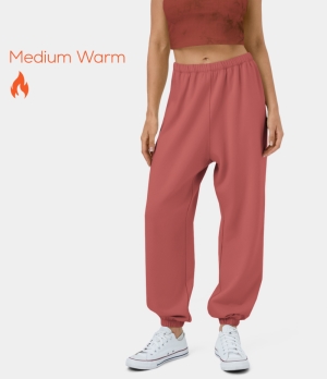 Halara Marshmallogy Mid Rise Inside Drawstring Fleece Harem Casual Women's Jogger Brick Red | 802964-YEA