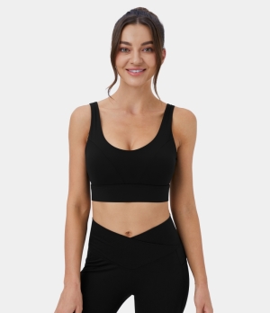 Halara Medium Support Backless Adjustable Buckle Running Sports Bra Women's Tops Black | XBSWEGR-83