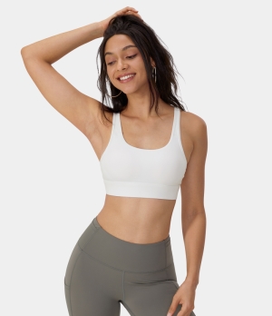 Halara Medium Support Backless Crisscross Adjustable Straps Yoga Sports Bra Women's Tops White | BTXRMAU-30
