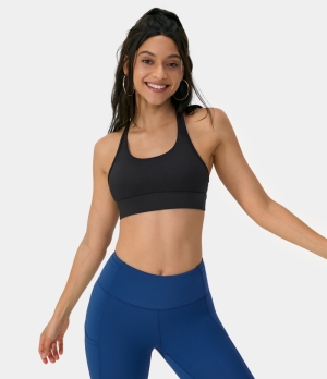 Halara Medium Support Backless Crisscross Adjustable Straps Yoga Sports Bra Women's Tops Black | GCHYDOE-98