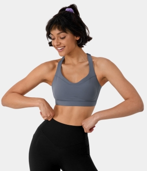 Halara Medium Support Backless Crisscross Adjustable Straps Gym Sports Bra Women's Tops Turbulence | XOERNJL-38