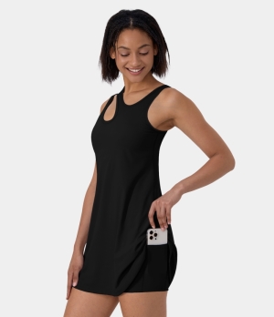 Halara Medium Support Cut Out Backless 2-Piece Mini Tennis Women's Dress Black | 213069-LHX