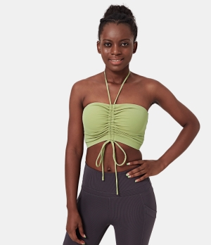 Halara Medium Support Halter Drawstring Ruched Workout Sports Bra Women's Tops Butterfly | MTGJCZK-78