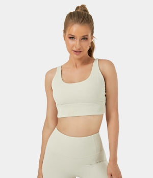 Halara Medium Support Ribbed Knit Longline Workout Sports Bra Women's Tops Light Beige | TMGDRAE-18