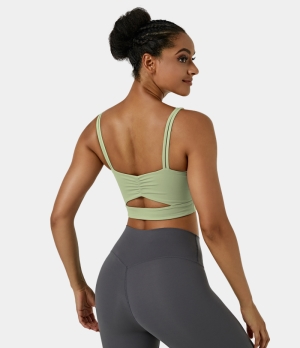 Halara Medium Support Ruched Cut Out Gym Sports Bra Women's Tops Pale Green | HMEYBID-01
